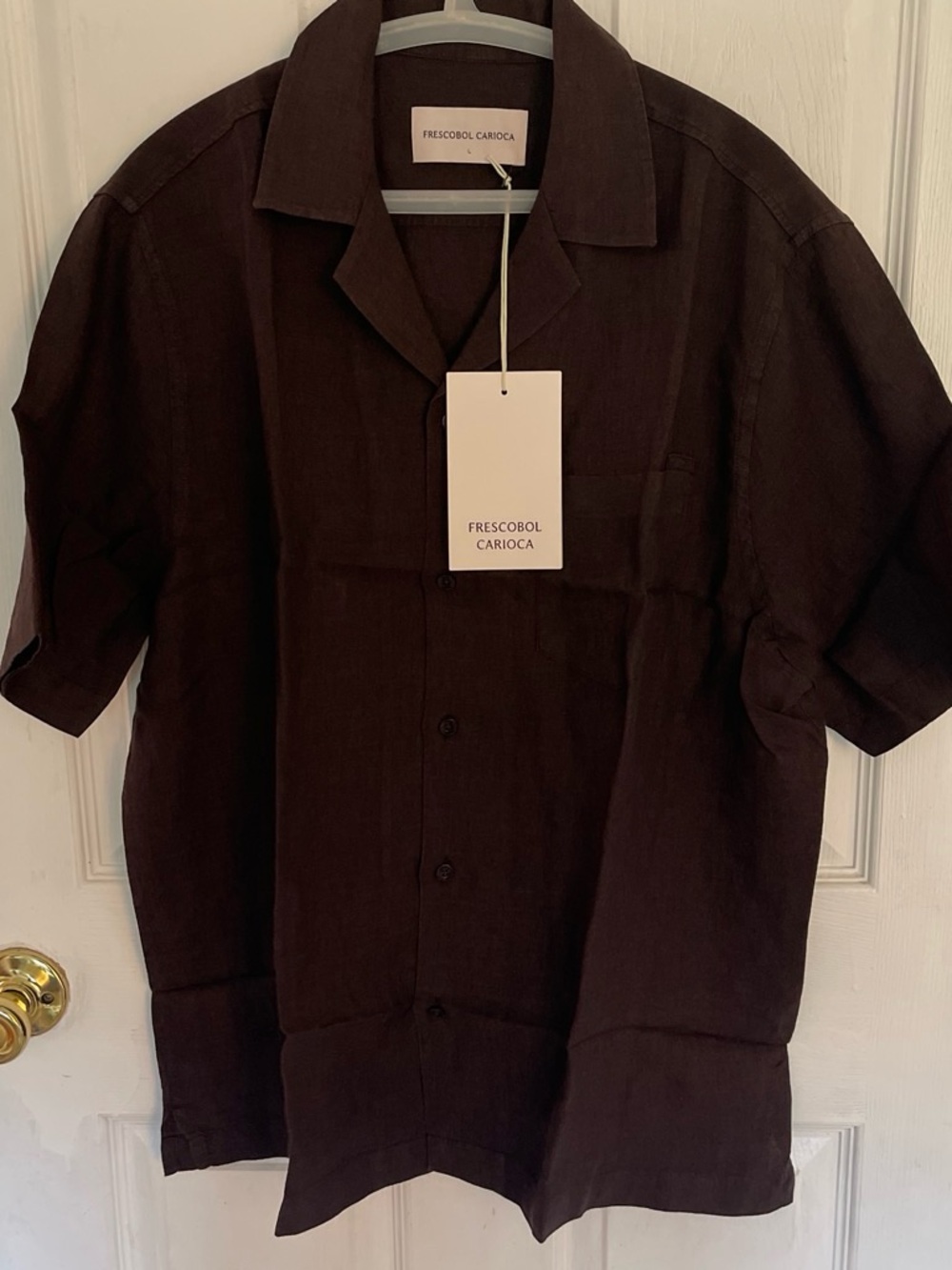 Frescobol Carioca Men's Short-Sleeve Button-Down Shirt - Dark Brown